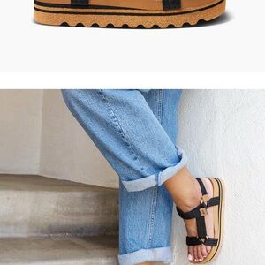 Reef Black and Tan Sandals with Chunky Platform